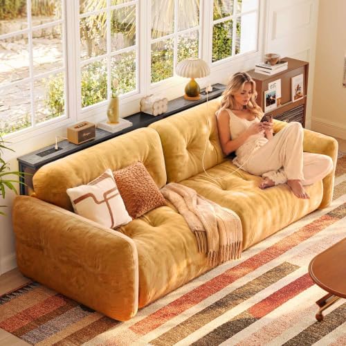 Huuger 63.4-78.3'' Extendable Behind Couch Table with Outlets, Grey