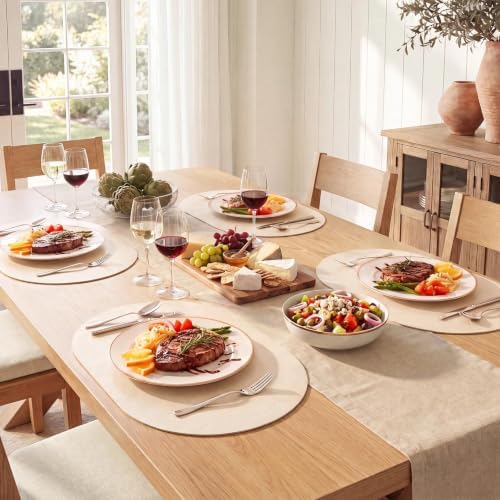 MOSAYT Vinyl Faux Leather Oval Placemats, Set of 8, Beige