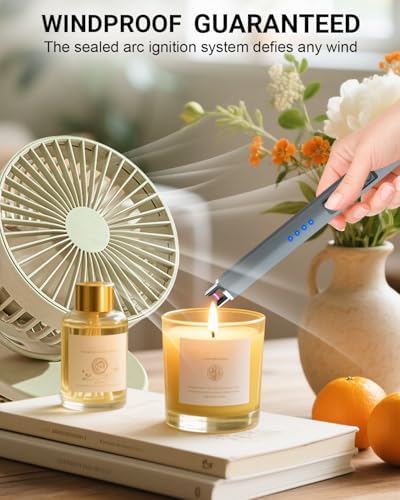 FUKKUDA Electric Candle Lighter, Rechargeable USB Arc Lighter for Candles, Fireplace, Camping BBQ, Christmas Stocking Stuffers, Birthday, Valentines Day and Easter Gifts for Women Men (Space Grey)