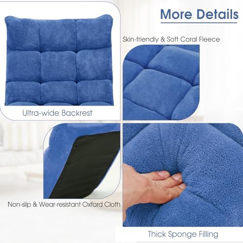 S AFSTAR Cushioned Floor Chair, 14-Position Adjustable Padded Lazy Recliner with Comfortable Back Support and Skin-Friendly Cover, Great for Reading, Playing Game, Meditating (Blue)