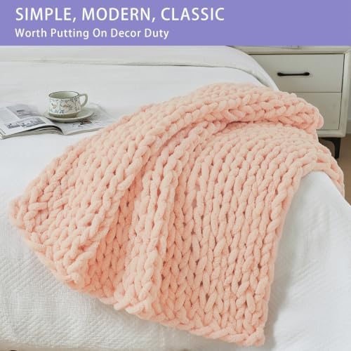 Bigacogo Chunky Knit Throw Blanket for Couch, 40x40 inches, Peach Fuzz