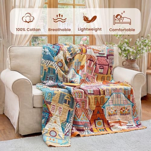 MSGKV Roman Castle Cotton Throw Blanket 60"x80" Art Woven Twin Blanket