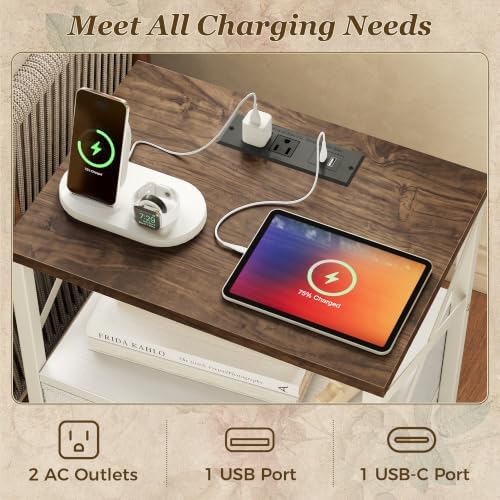 Huuger Nightstand Set of 2 with Charging Station, USB-C Port, End Tables