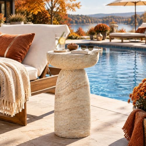 Outdoor Side Table Pedestal, 24" Modern Geometric Accent Coffee Table