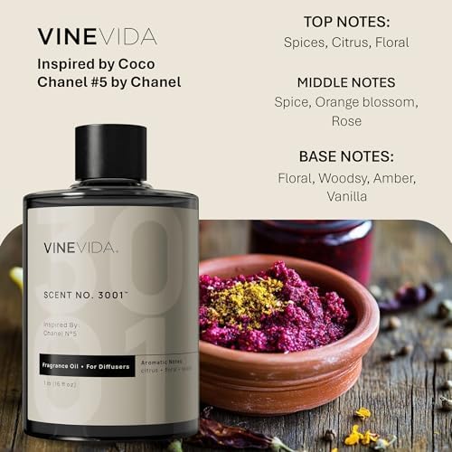 VINEVIDA [16 Fl Oz] Scent NO. 3001 Fragrance Oil for Cold Air Diffusers, Aromatic Notes of Citrus Floral Spices, Essential Oils for Diffuser Oil Refill & Air Freshener Room Spray