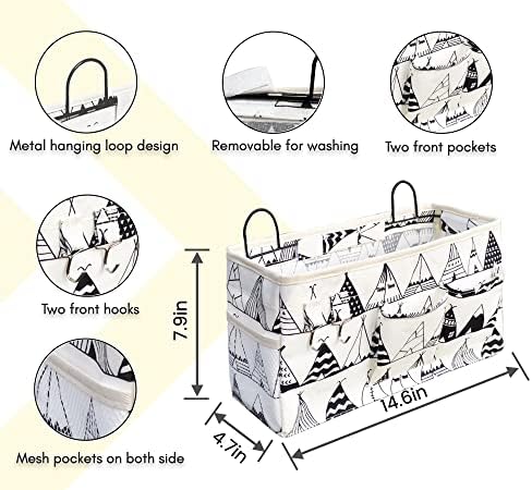 Kanrichu 2pcs Large Wall Hanging Organizer Bag, Linen Fabric Door Hanging Storage Baskets with Pockets, Waterproof Bin for Kitchen, Bedroom, Office, RV Camper (White)