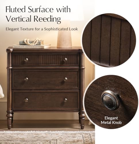 HULALA HOME Traditional Nightstand with Charging Station, Auburn, Set of 2