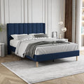 Full Size Bed Frame with Velvet Upholstered Headboard, Blue