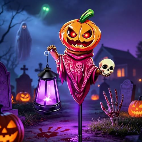 Halloween Decorations Pumpkin Garden Stakes with Solar Multicolor Lights