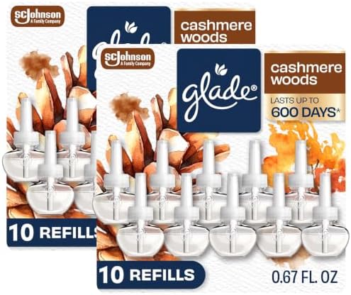 Glade PlugIns Refills Air Freshener, Scented and Essential Oils for Home and Bathroom, Cashmere Woods, 6.7 Fl Oz, 10 Count (Pack of 2)