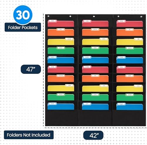 30 Pocket File Folder Pocket Chart, Black, 42" W x 47" T