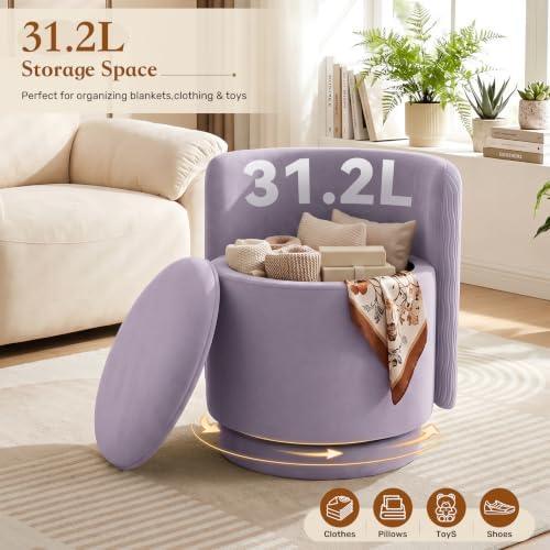Velvet Vanity Chair with Storage 360° Swivel Accent Stool FootRest