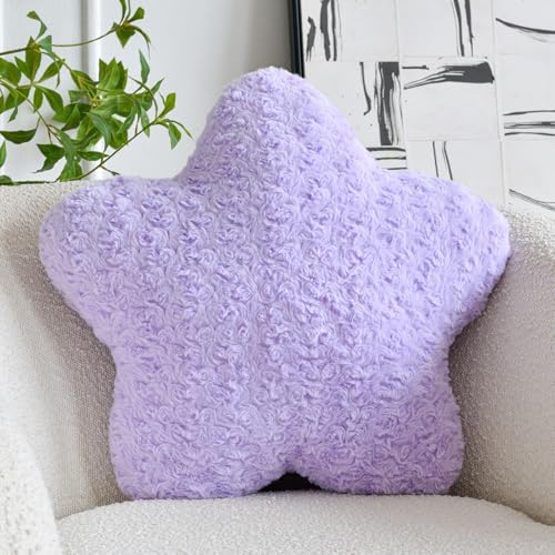 Star Pillow, 14.9" Star Shaped Plush Pillow for Couch Bed Sofa, Cute Decorative Throw Pillows with Soft Faux Fur Room Decor for Bedroom Living Room (Lavender)