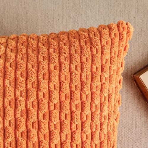Kevin Textile Soft Corduroy 16x16 Inch Pillow Covers 2 Pack, Orange