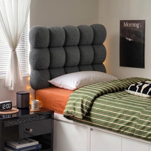 Pinmoco Twin Cloud-Shaped Upholstered Headboard, Teddy Fleece Grey