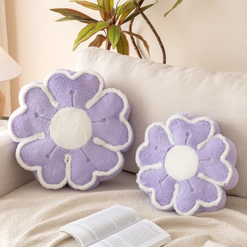 Flower Shaped Decorative Throw Pillow Cushion for Bed Couch, Cute Flower Plush Throw Pillows Home Decor Floor Pillow Seating Cushions (Lavender Purple, 13.7 Inches)