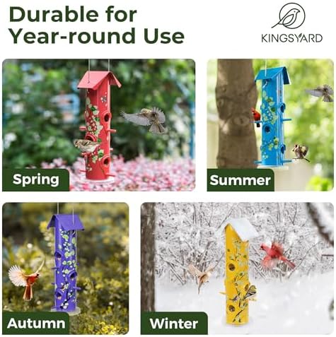Kingsyard Metal Bird Feeders for Outdoors Hanging, Tube Bird Feeder