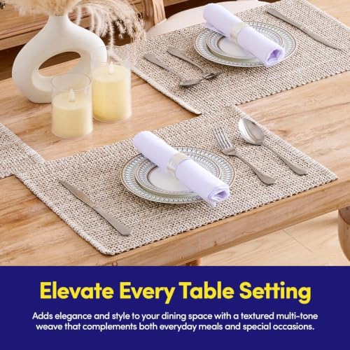 Sweet Home Collection 100% Cotton Placemats for Dining Room Rectangle Two Tone Woven Fabric 13" x 19" Soft Durable Table Mat Set, Set of 4, Eggshell