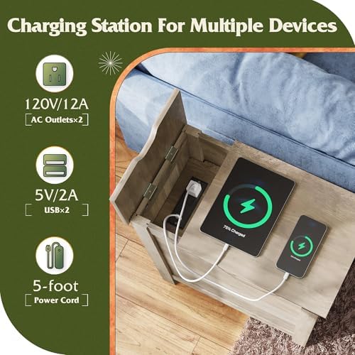 WLIVE End Tables for Living Room & Bedroom w/Charging, Narrow Nightstand