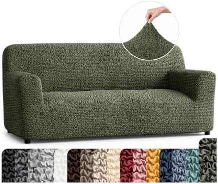 PAULATO Premium Stretch Couch Covers for Sofa - Sofa Chair Cover Washable, Dogs & Pets Friendly - Elastic Polyester Loveseat Slipcovers - Non-Slip Love Seat Couch Covers - Moss Green (64"-85" Wide)