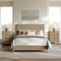 Evermagin Queen Bedroom Set, Platform Bed Frame & 3-Drawer Nightstands, Oak