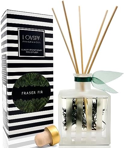 Reed Diffuser Set, Fraser Fir Scented Oil Diffuser with Sticks, Home Fragrance Accessories for Bathroom Shelf Decor, Aroma Diffusers for Home or Office Desk, USA Made