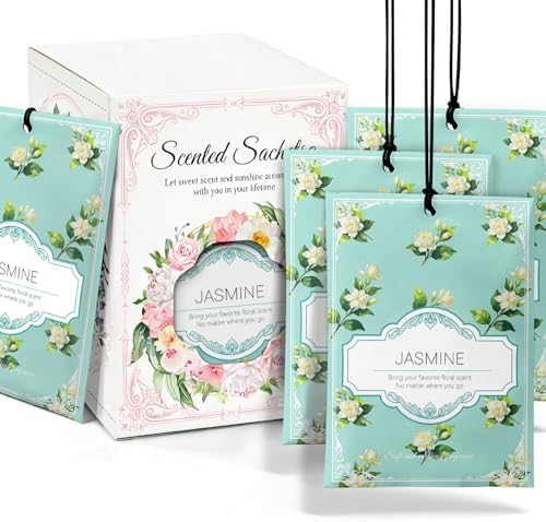 Jasmine Sachets for Drawers and Closets - 12 Pack Long Lasting Odor Eliminator Bags, Natural Fresh Scent for Wardrobe, Storage, Car & Home, Air Freshener Sachets
