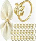 Gold Napkin Rings Set of 24, Solid Zinc Alloy Leaf Table Decor