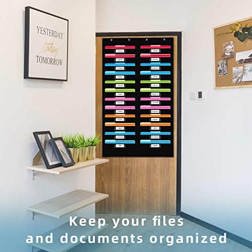 24 Pockets File Storage Pocket Chart with 24 Nametag Pockets, Hanging Wall File Organizer for Classroom and Office, Organize Your Assignments, Files, Scrapbooks, Paper (Black-24 Pockets)