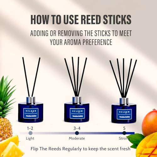 Xcleen Reed Diffuser Set, 6.7 Oz Hawaiian Holiday Scented Reed Diffuser, Home Fragrance Oil Diffuser with Sticks, Great Air Fresheners for Bathroom