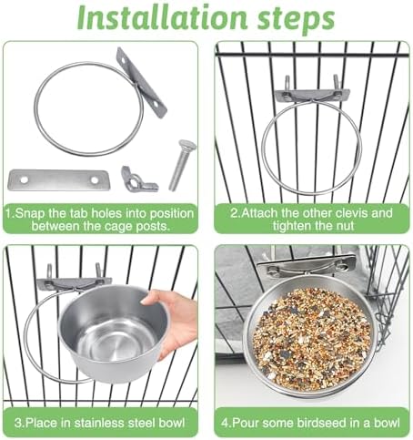 Tfwadmx 6 Pcs Stainless Steel Bird Bowls with Clamp,Clamp Holder Coop Cup,Bird Dishes for Cage, Cage Water Bowl for Cockatiels Lovebird Budgie Chinchilla