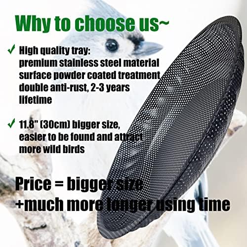 CQAIRIOU Upgraded Ground Platform Bird Feeder Tray,11.8” Stainless Steel Large Bird Feeder Mesh Seed Tray with A Exquisite Tray Station,Attract Wild Birds,Great Decoration for Garden Backyard