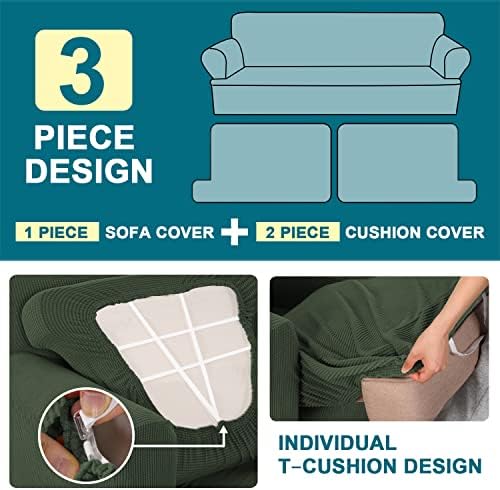 Turquoize 3 Piece T Cushion Loveseat Slipcovers Sofa Cover for 2 Cushion Couch Cover Washable Sofa Slipcover Furniture Covers with 2 Individual T Cushion Seat Covers(2 Cushion Loveseat, Bronze Green)