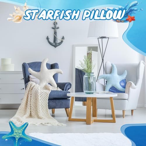 Tatuo 2 Pcs Starfish Pillow Cute Beach Pillow 22'', White, Blue