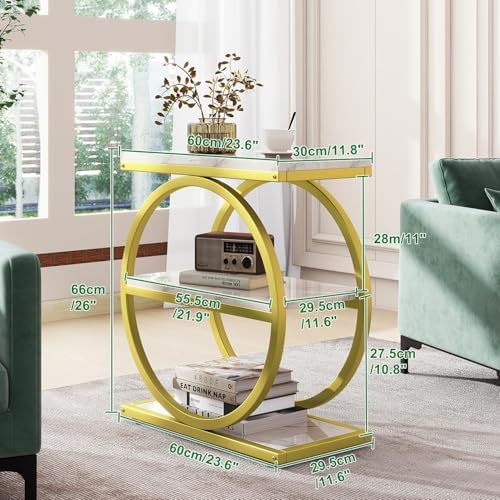 IBUYKE Narrow End Table with 3 Storage Shelves,White Gold UTMJ418G
