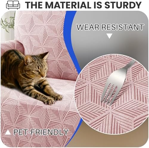 YEMYHOM 1 Piece Stretch Oversized Couch Covers for 4 Seat, Jacquard Extra Large Sofa Cover with Non-Slip Elastic Bottom, Thickened Slipcover Furniture Protector for Dogs Pets (X-Large, Pink）
