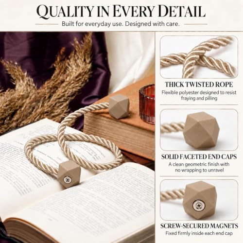 NazTur Magnetic Curtain Tiebacks, Curtain Ties, No-Drill Holdbacks (4 Pack)