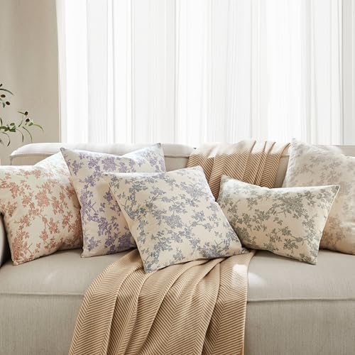 2 Pack French Floral Lumbar Pillow Covers 12x20in, Terracotta/Cream