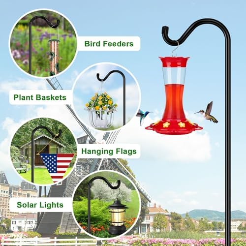 FEED GARDEN 76'' Bird Feeder Pole, Heavy Duty Shepherds Hooks for Outdoor with 7-Prong Base, Adjustable Shepherds Hook for Hummingbird Feeder, Lanterns, Plants, Wedding Decor (1 Pack)