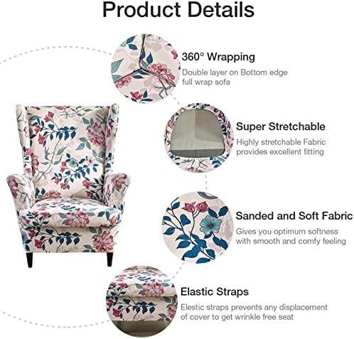NILUOH Wingback Chair Covers 2-Piece, Armchair Slipcovers for Living Room
