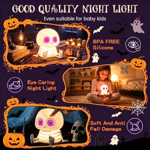 YR YRHH-PET Skeleton Skull Lamp, Halloween Decor Gift, Kid Cute Night Light
