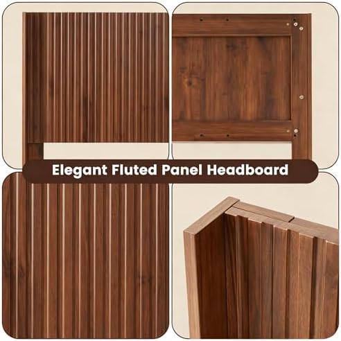 COCO DESIGN King Size Fluted Headboard Only, 80" Walnut Wall Mount