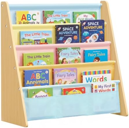 SONGMICS Kids Bookshelf, 4-Tier Sling Bookcase, 24.6 x 9.8 x 23.6 Inch