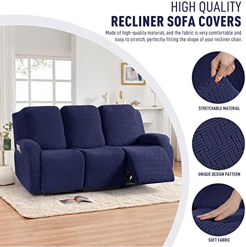 KinCam Recliner Sofa Covers, Stretch Reclining Cover, Dark Blue