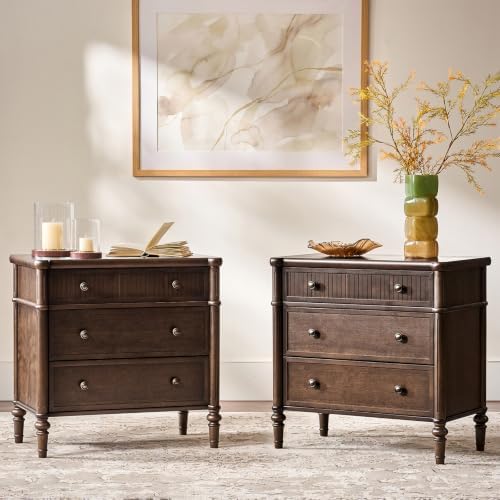 HULALA HOME Traditional Nightstand with Charging Station, Auburn, Set of 2