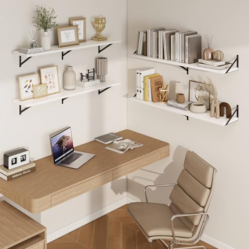 Axeman Deep Floating Shelves, 48'' x 10'' White Wall Shelves Set of 2