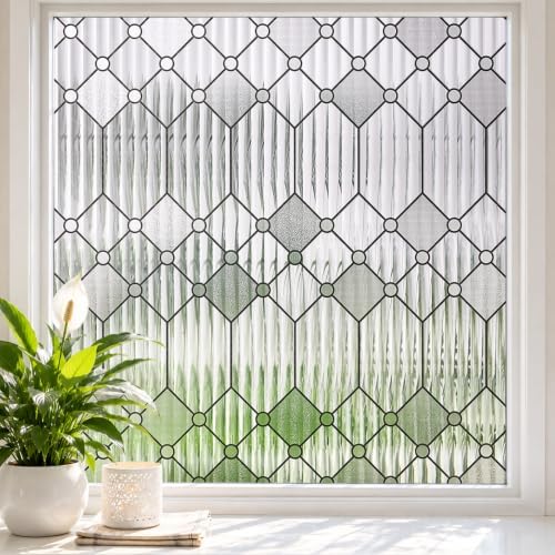 Sunbaby Reeded Glass Window Privacy Film, Frosted Static Cling,23.6"x118"