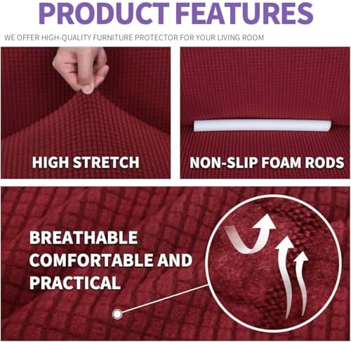 ZNSAYOTX Super Stretch Chair Slipcover Universal Sofa Chair Covers for Living Room Dogs Pet Furniture Protector Spandex Armchair Slipcovers with Anti Slip Foam Sticks (Wine Red, Chair)