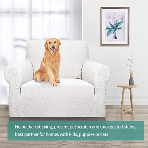 YEMYHOM Couch Cover Latest Jacquard Design High Stretch Sofa Chair Covers for Living Room, Pet Dog Cat Proof Armchair Slipcover Non Slip Magic Elastic Furniture Protector (Small, White)