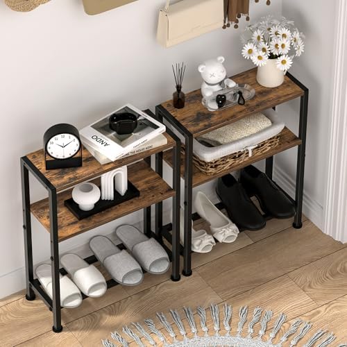 Narrow Side Table Set of 2, 2-Tier Small End Table,Slim Nightstand
